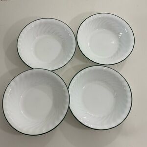 Corelle White Swirl Green Rimmed Chutney Soup/Cereal Bowls Set of 4